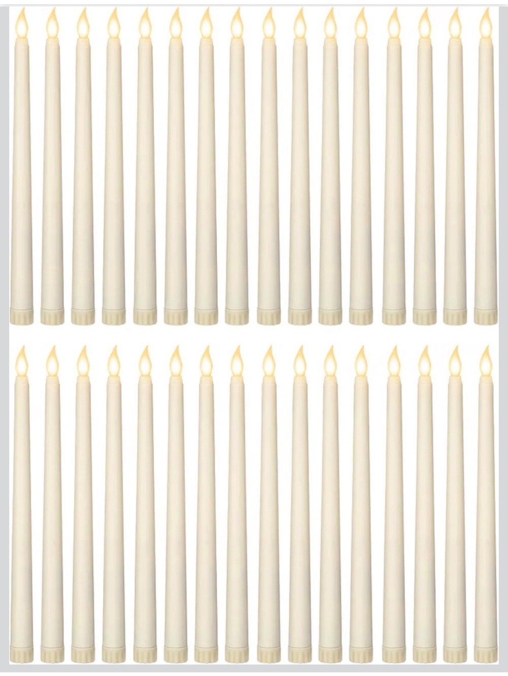 Treela 24 Pack Flameless LED Taper Candles 11" Ivory Flickering Amber Glow